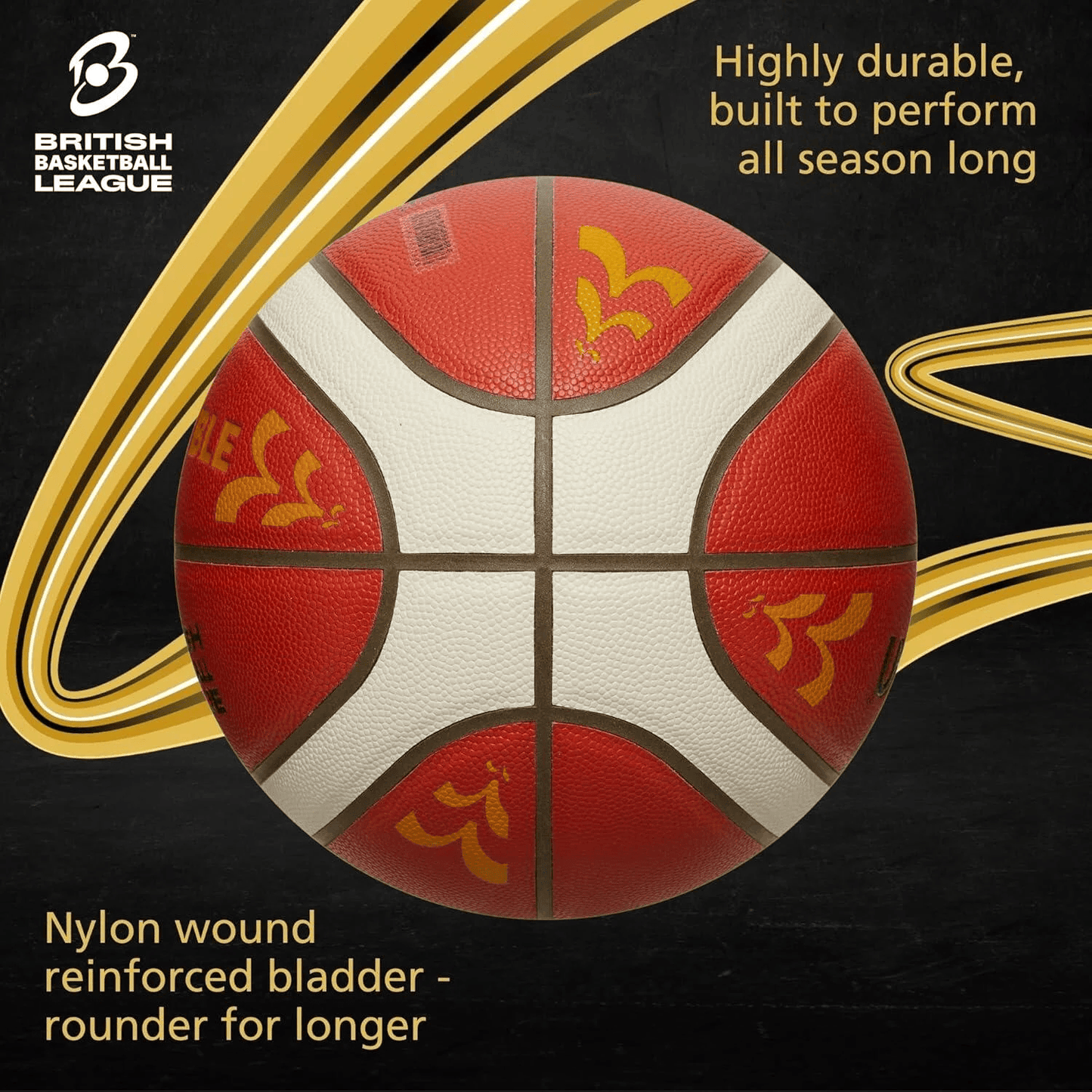 Molten B6G4550-BB-G FIBA Approved Basketball - Premium Leather Size 6 (29.5") - Unbeatable Gold Edition - Official Match Ball