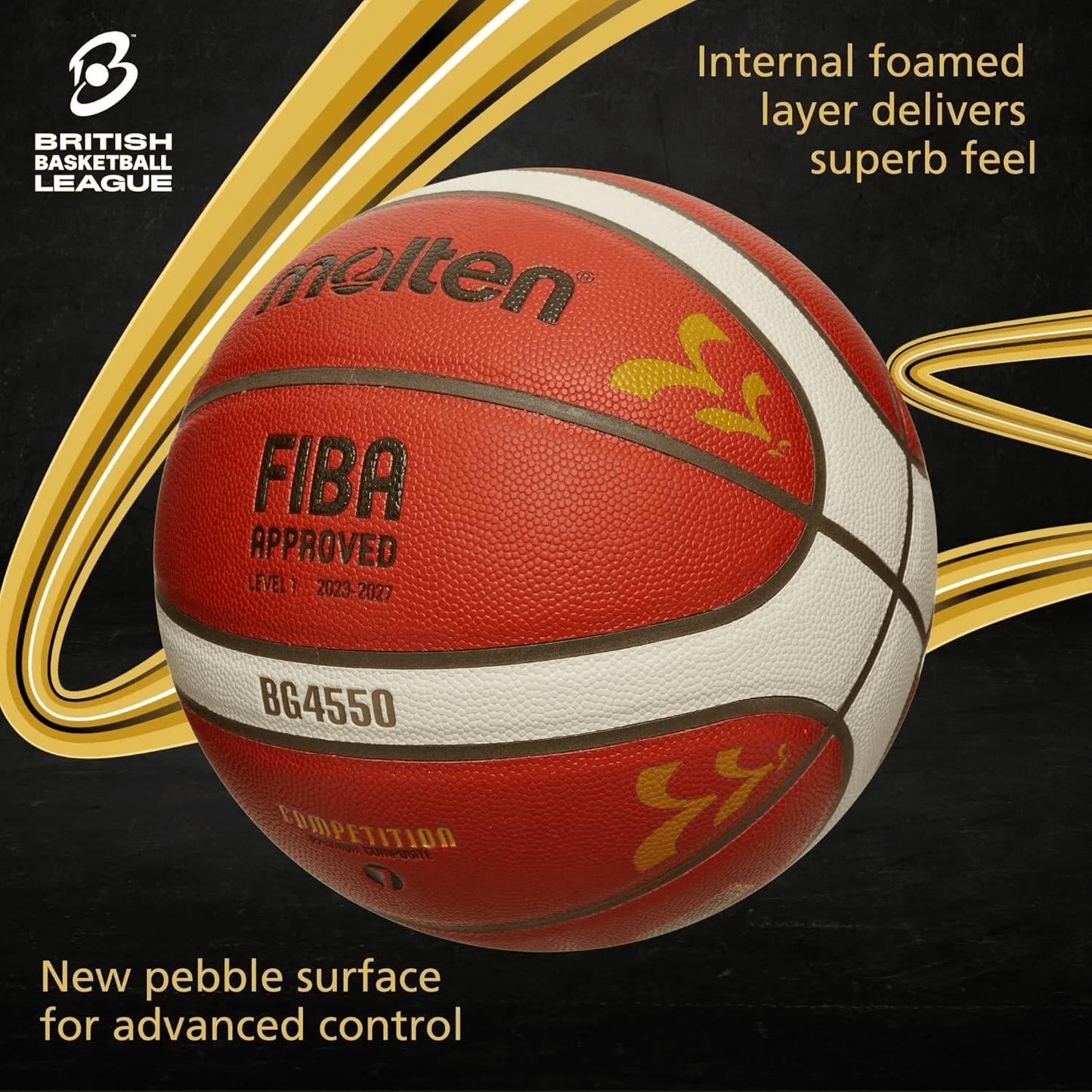 Molten B6G4550-BB-G FIBA Approved Basketball - Premium Leather Size 6 (29.5") - Unbeatable Gold Edition - Official Match Ball